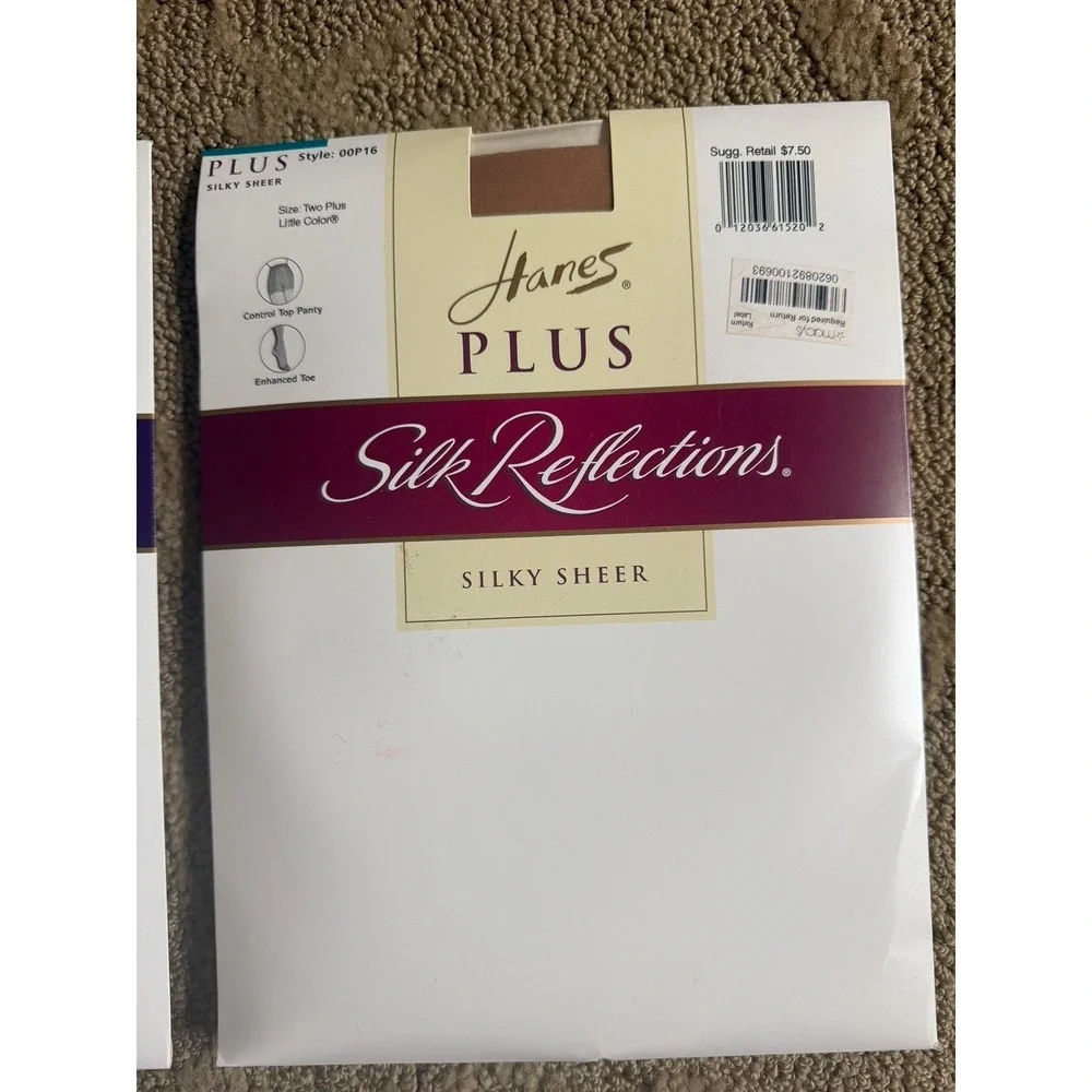 2 Hanes Plus Pantyhose Bundle Silk Reflections Nude 2+ & Fitting Pretty Black 3+